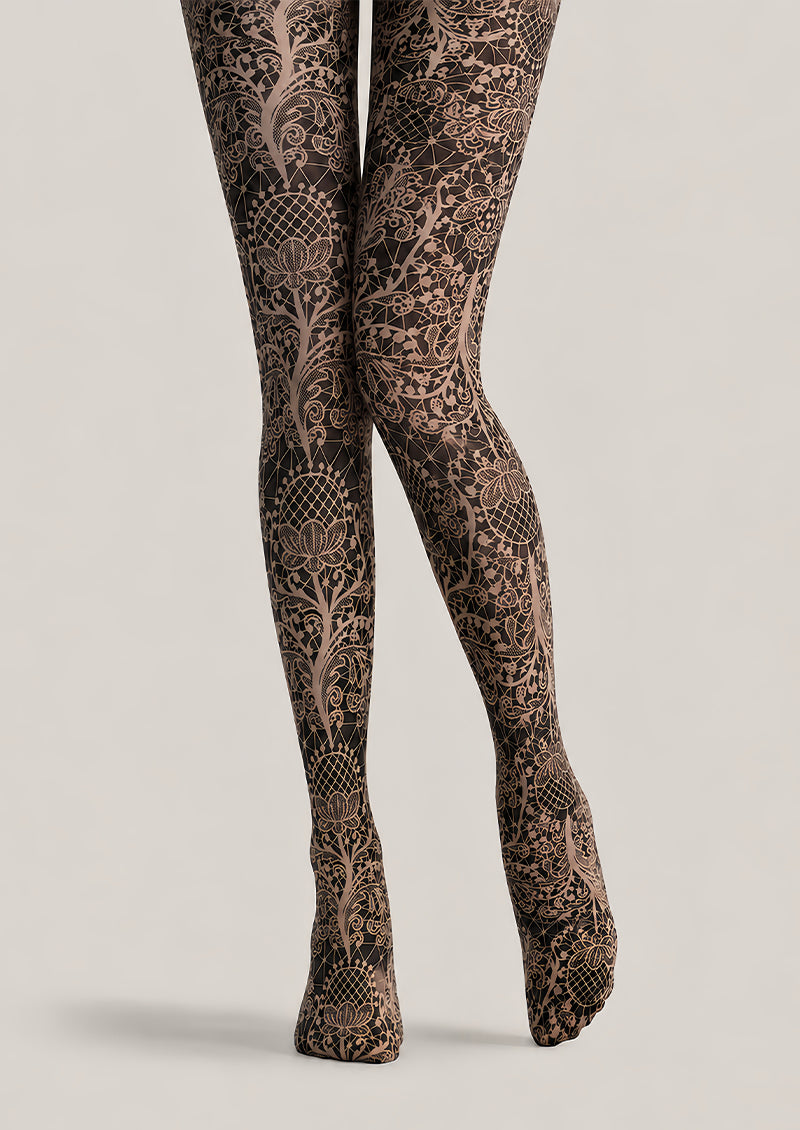 Black Floral Pattern Tights Luxury Lace Pantyhose L68-70