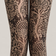 Black Floral Pattern Tights Luxury Lace Pantyhose L68-70