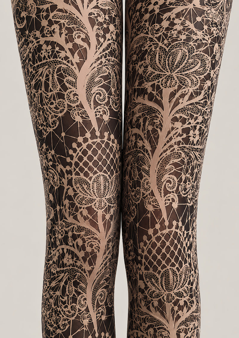 Black Floral Pattern Tights Luxury Lace Pantyhose L68-70