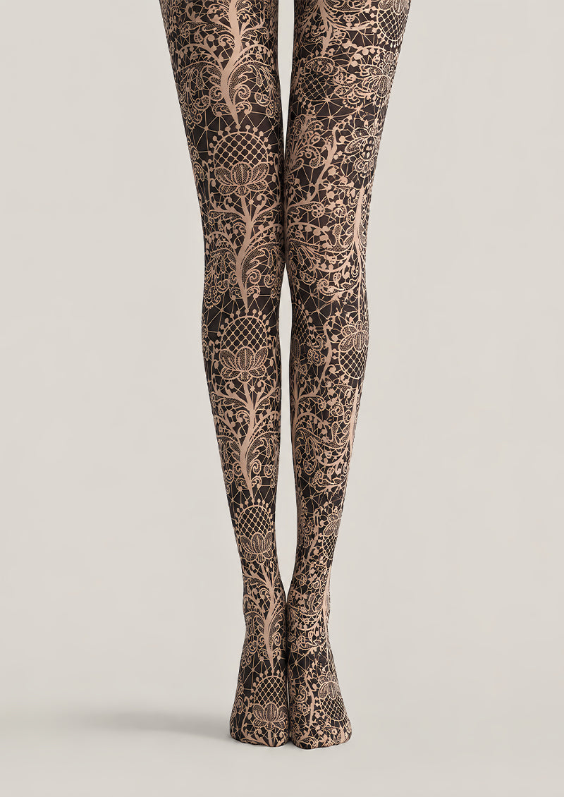Black Floral Pattern Tights Luxury Lace Pantyhose L68-70