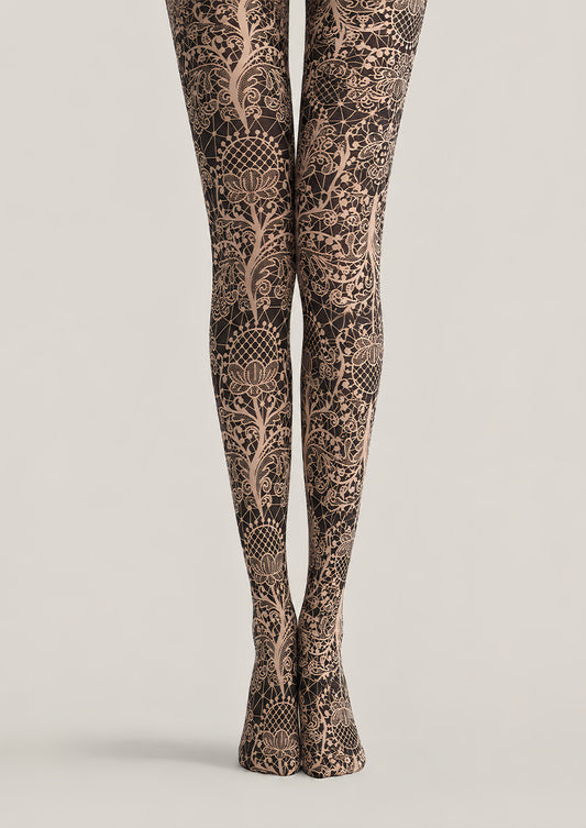 Black Floral Pattern Tights Luxury Lace Pantyhose L68-70