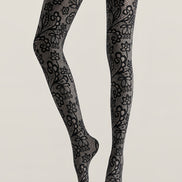 Gray Lace Pattern Tights Black Floral Hosiery L68-71