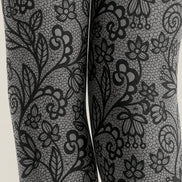 Gray Lace Pattern Tights Black Floral Hosiery L68-71