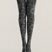 Gray Lace Pattern Tights Black Floral Hosiery L68-71