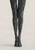 Gray Lace Pattern Tights Black Floral Hosiery L68-71