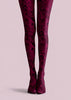 Burgundy Lace Tights Black Floral Pattern Hosiery L68-72