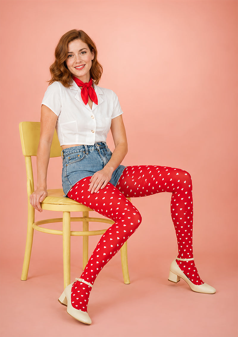 Red Mini Heart Tights Sweet Valentine Pantyhose L68-74