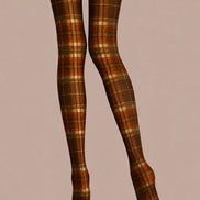 Autumn Brown Plaid Tights Vintage Hosiery L68-75