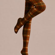 Autumn Brown Plaid Tights Vintage Hosiery L68-75