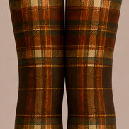 Autumn Brown Plaid Tights Vintage Hosiery L68-75