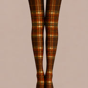 Autumn Brown Plaid Tights Vintage Hosiery L68-75