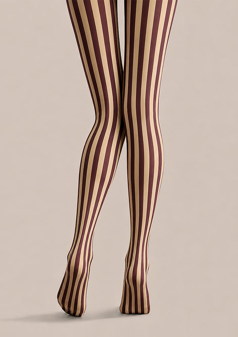 Vertical Stripe Preppy Tights Burgundy Retro Hosiery L68-76