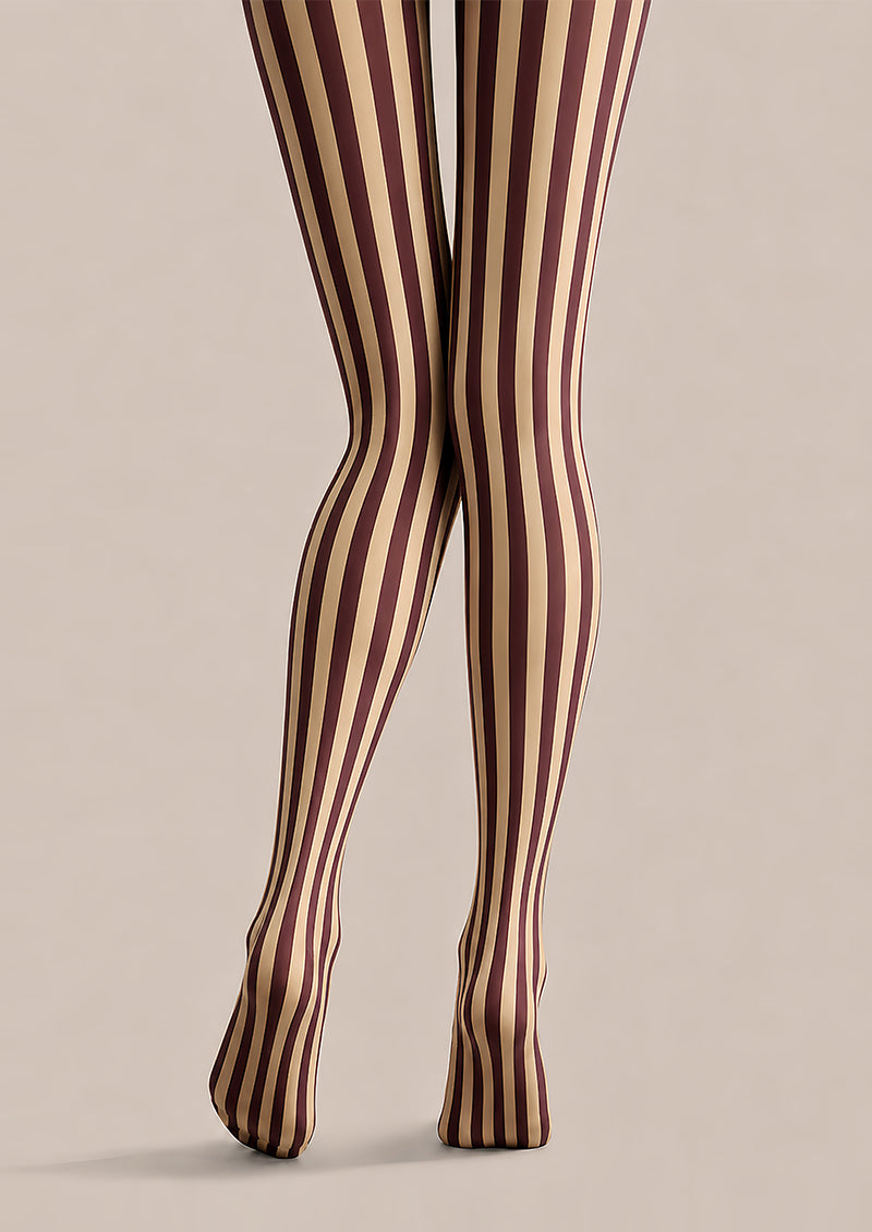 Vertical Stripe Preppy Tights Burgundy Retro Hosiery L68-76