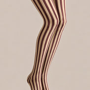 Vertical Stripe Preppy Tights Burgundy Retro Hosiery L68-76