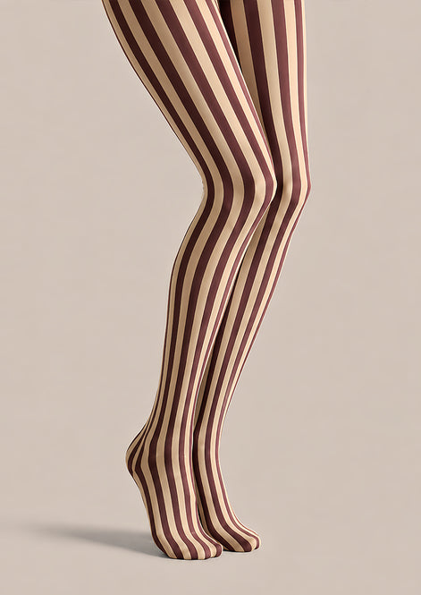 Vertical Stripe Preppy Tights Burgundy Retro Hosiery L68-76