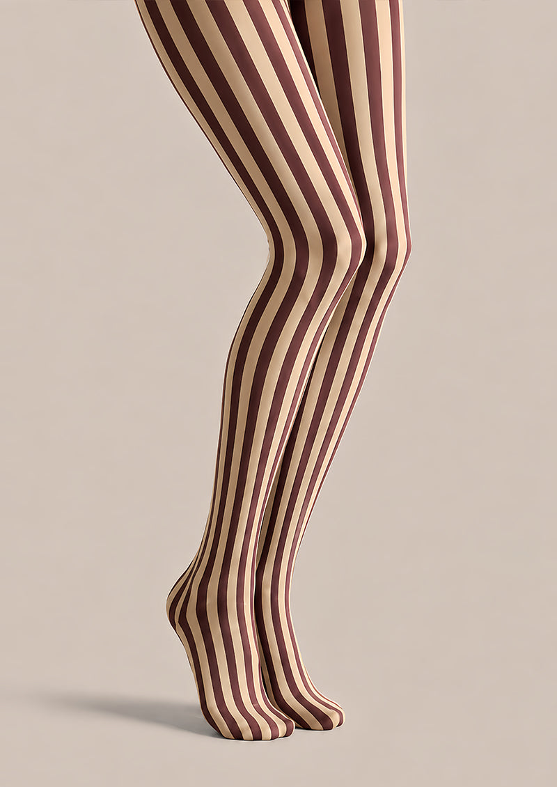 Vertical Stripe Preppy Tights Burgundy Retro Hosiery L68-76