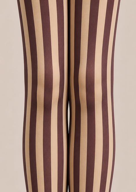Vertical Stripe Preppy Tights Burgundy Retro Hosiery L68-76