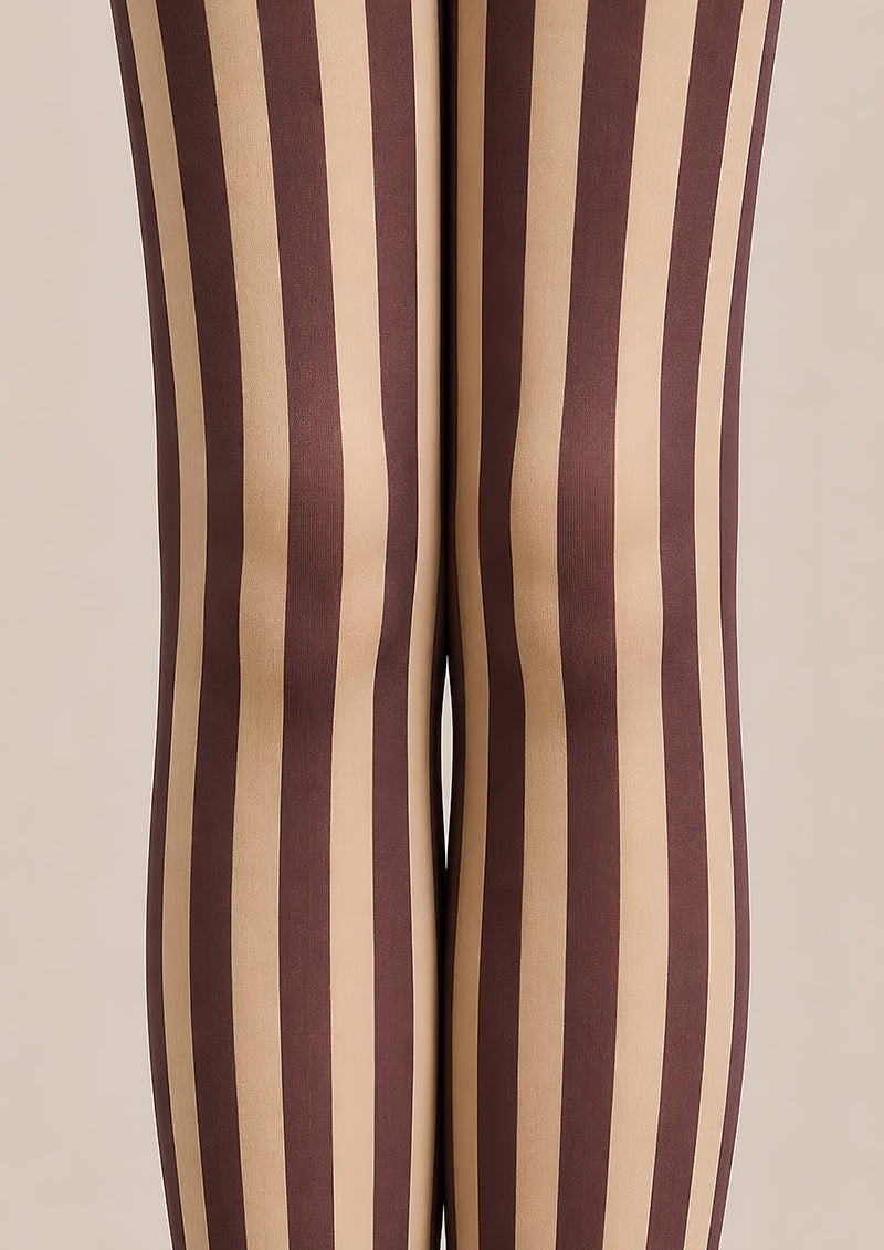 Vertical Stripe Preppy Tights Burgundy Retro Hosiery L68-76