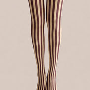 Vertical Stripe Preppy Tights Burgundy Retro Hosiery L68-76