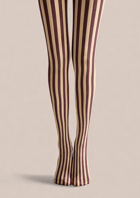 Vertical Stripe Preppy Tights Burgundy Retro Hosiery L68-76
