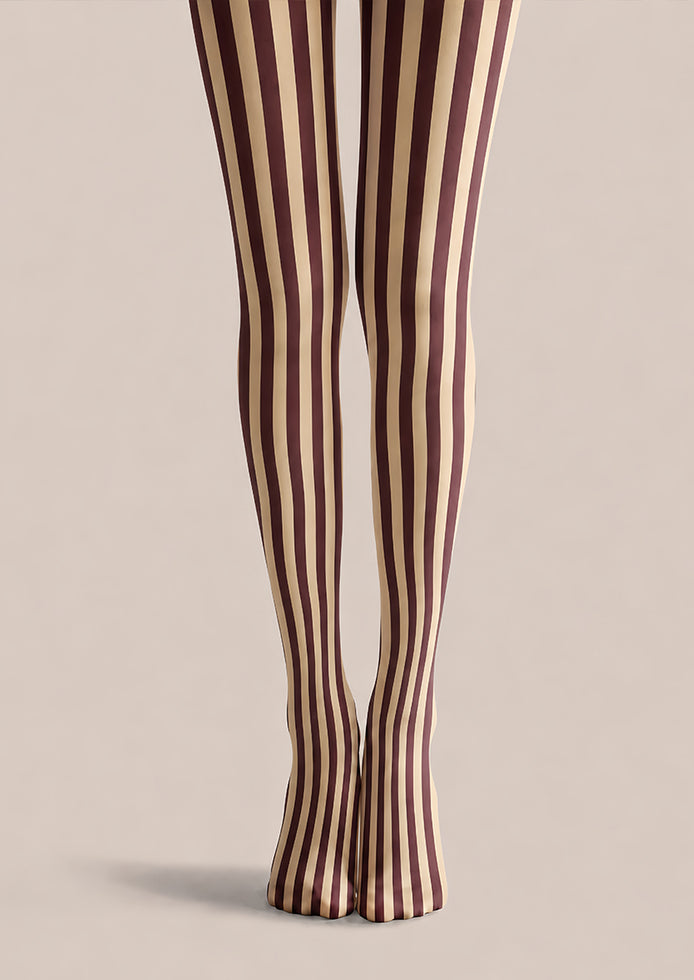 Vertical Stripe Preppy Tights Burgundy Retro Hosiery L68-76