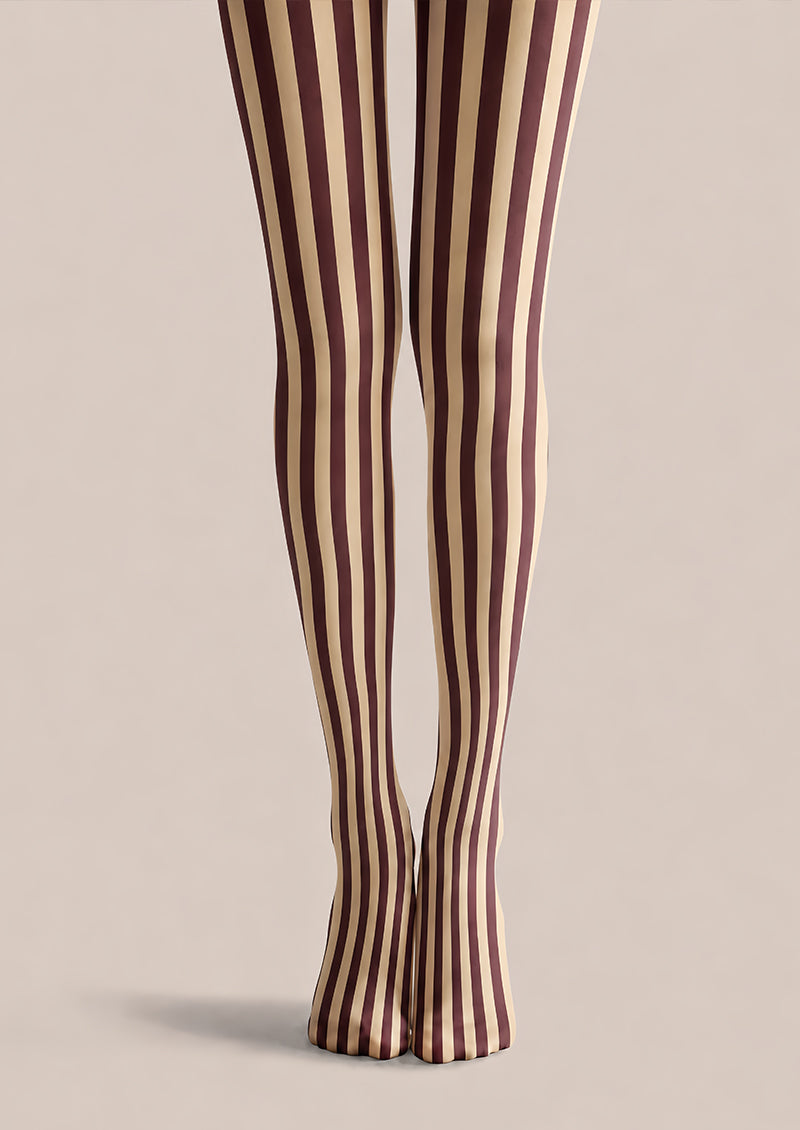Vertical Stripe Preppy Tights Burgundy Retro Hosiery L68-76