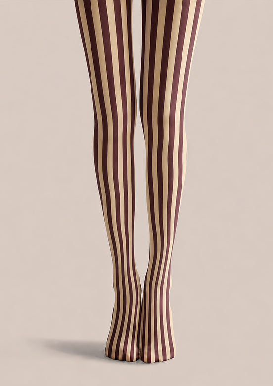 Vertical Stripe Preppy Tights Burgundy Retro Hosiery L68-76