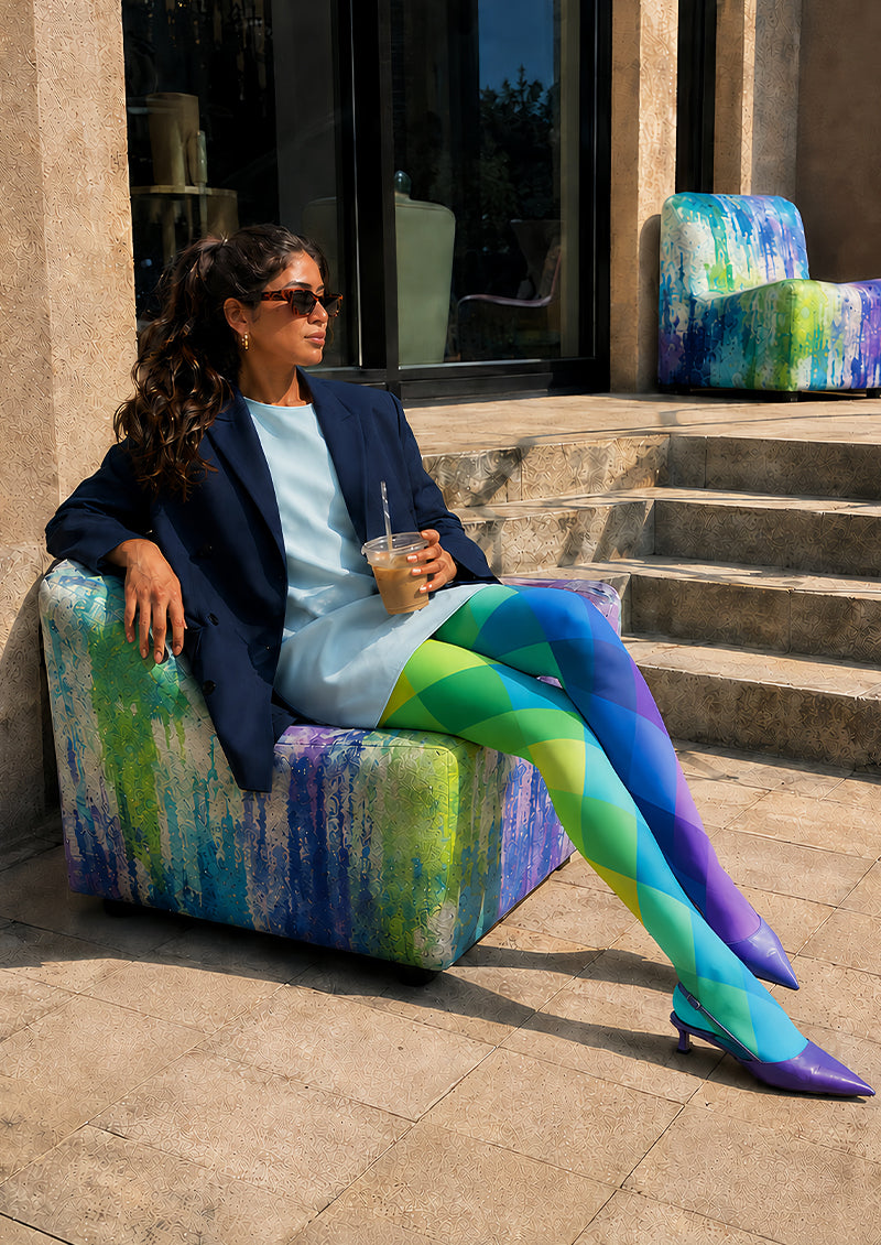 Colorful Diamond Tights Geometric Artsy Hosiery L68-78
