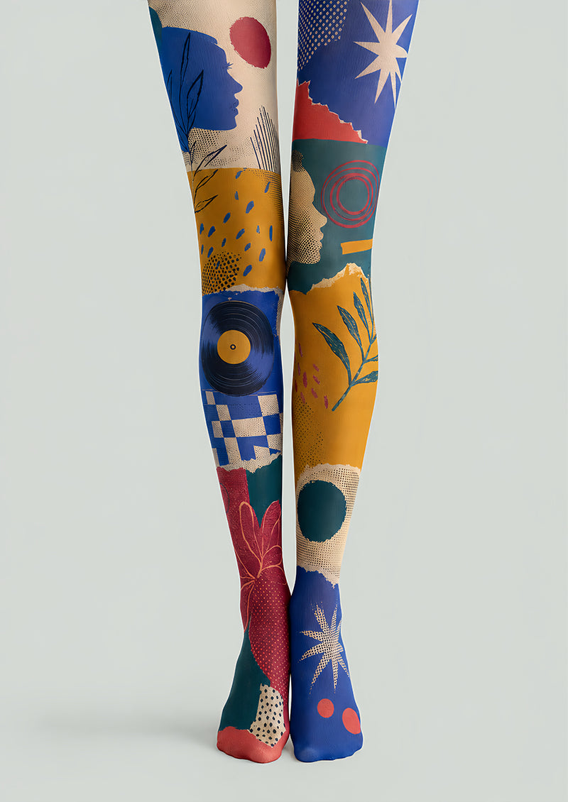 Modern Art Collage Graphic Printed Tights L68-7