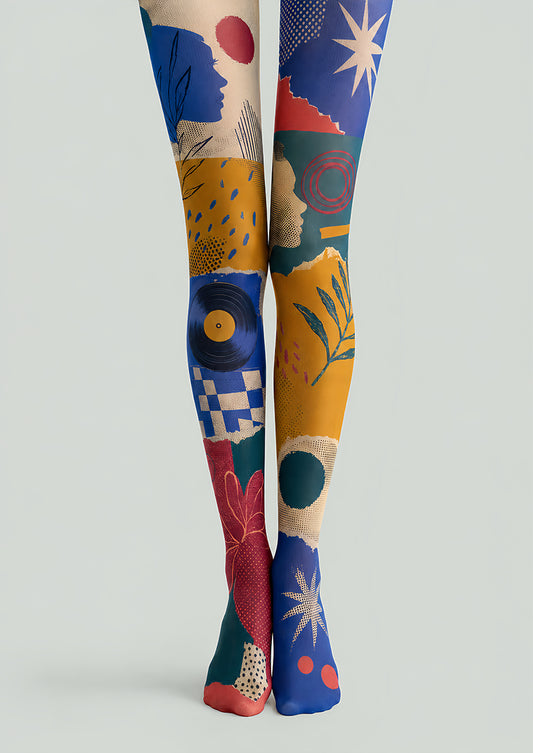 Modern Art Collage Graphic Printed Tights L68-7