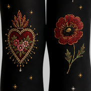 Black Sacred Heart Snake Graphic Pantyhose Tattoo Tights L68-8