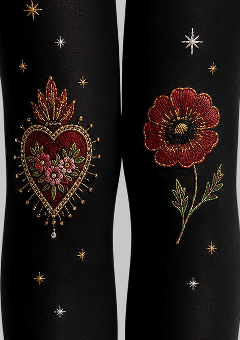 Black Sacred Heart Snake Graphic Pantyhose Tattoo Tights L68-8