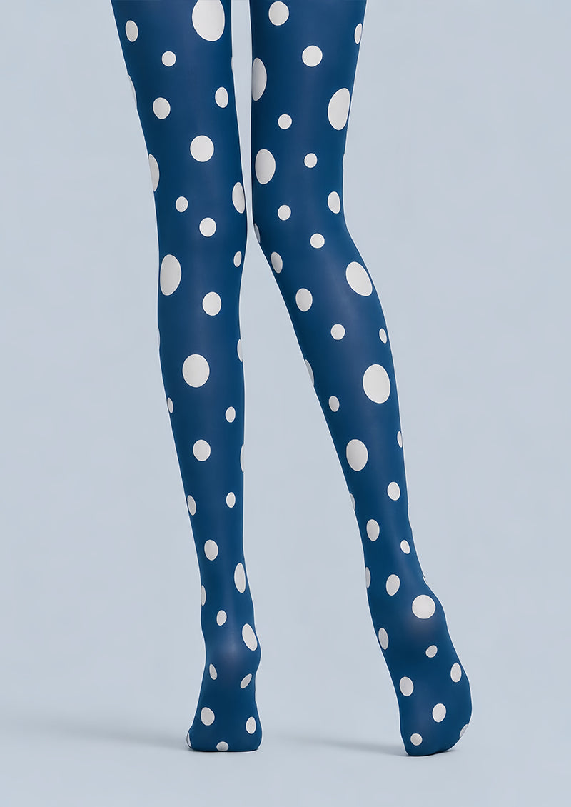 Navy Mixed Polka Dot Pantyhose White Circle Tights L68-80