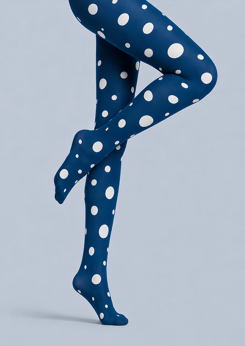 Navy Mixed Polka Dot Pantyhose White Circle Tights L68-80