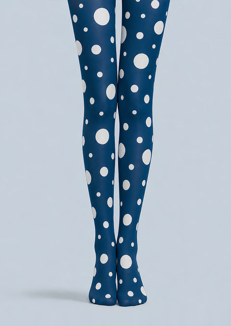 Navy Mixed Polka Dot Pantyhose White Circle Tights L68-80