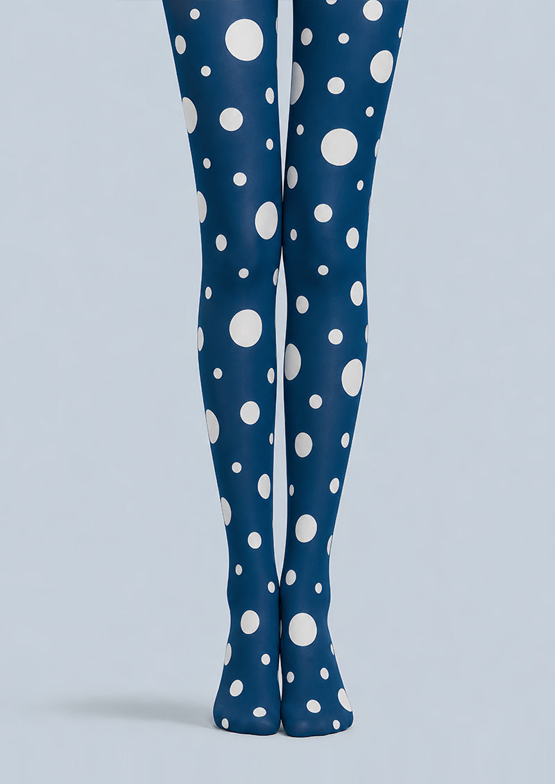 Navy Mixed Polka Dot Pantyhose White Circle Tights L68-80