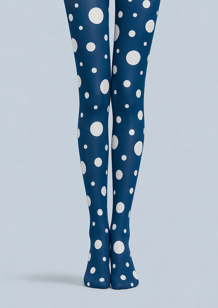 Navy Mixed Polka Dot Pantyhose White Circle Tights L68-80