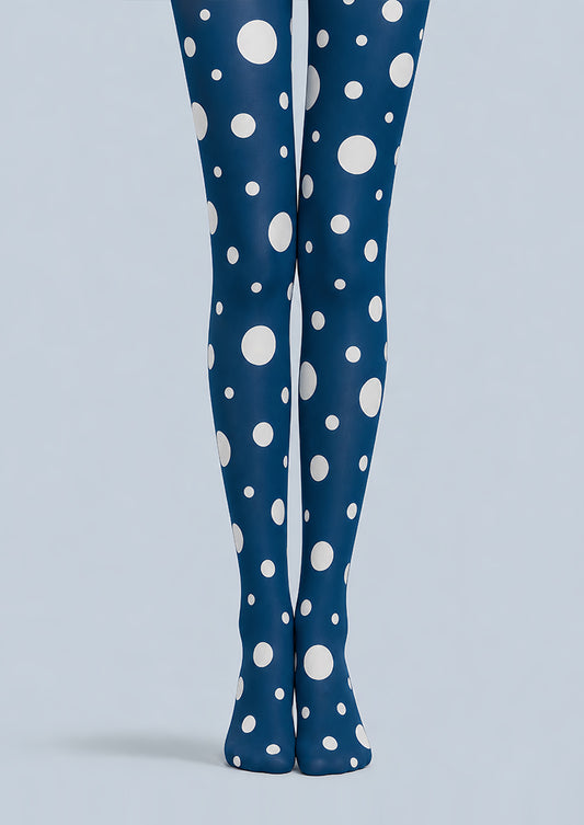 Navy Mixed Polka Dot Pantyhose White Circle Tights L68-80