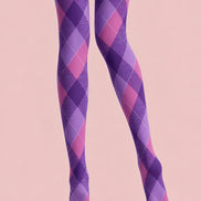 Y2K Purple Patterned Tights Diamond Print Hosiery L68-81