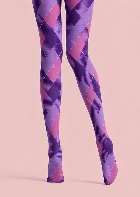 Y2K Purple Patterned Tights Diamond Print Hosiery L68-81