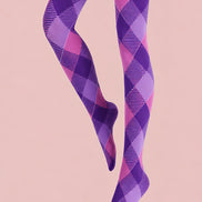 Y2K Purple Patterned Tights Diamond Print Hosiery L68-81