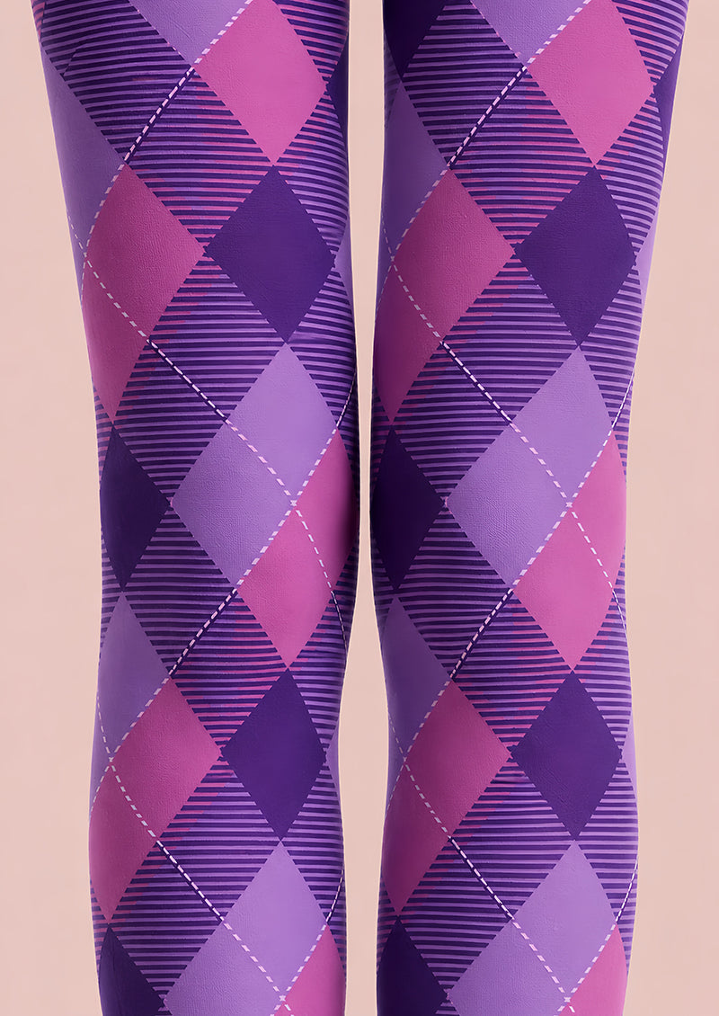 Y2K Purple Patterned Tights Diamond Print Hosiery L68-81