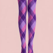 Y2K Purple Patterned Tights Diamond Print Hosiery L68-81