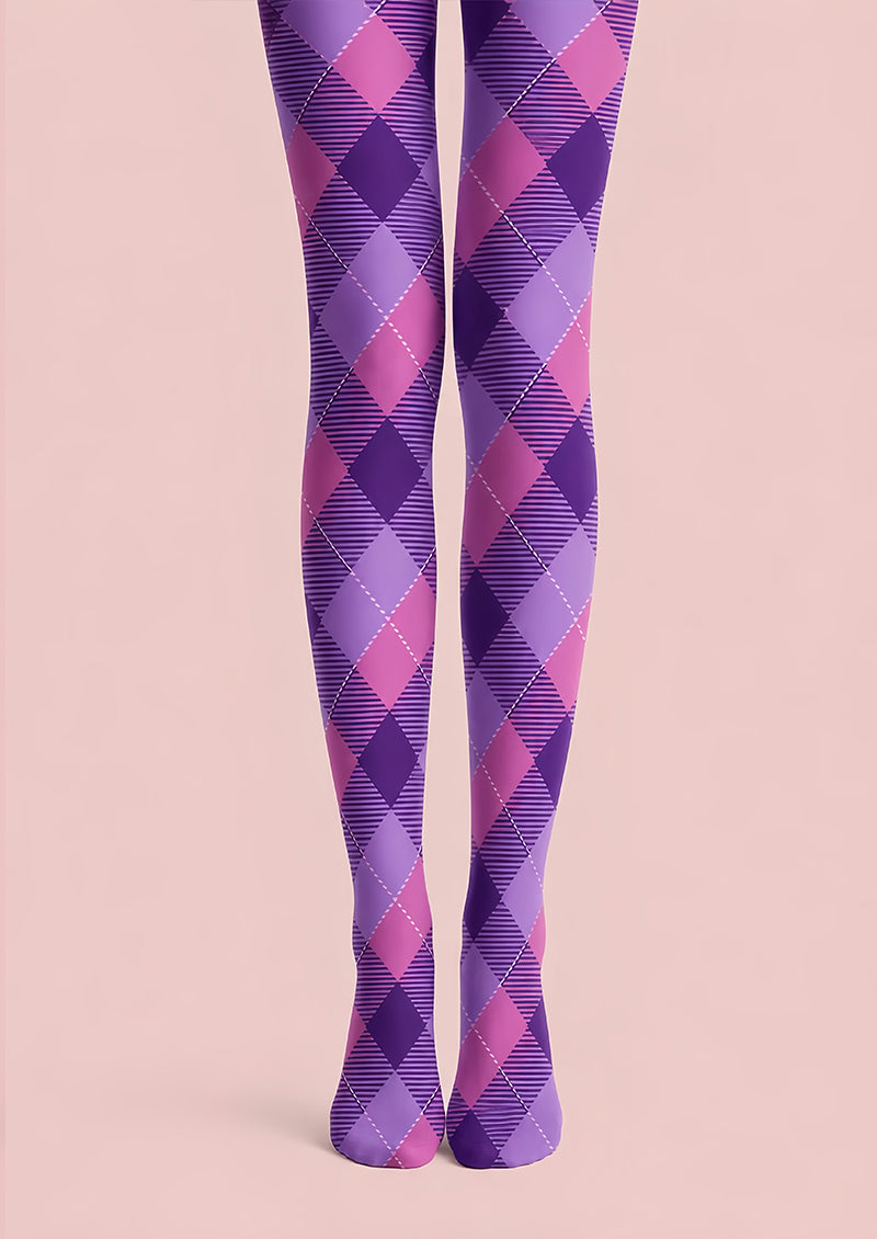 Y2K Purple Patterned Tights Diamond Print Hosiery L68-81