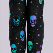 Neon Skull Halloween Tights Black Graphic Pantyhose L68-82