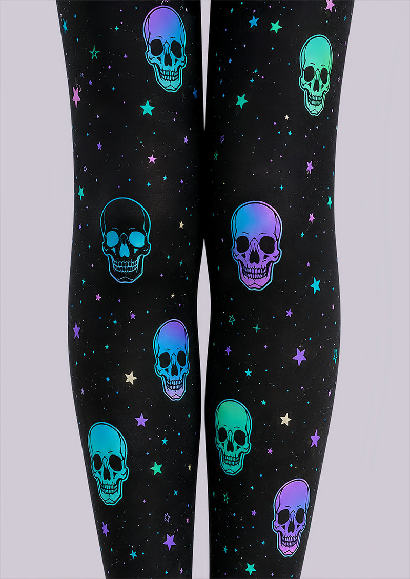 Neon Skull Halloween Tights Black Graphic Pantyhose L68-82