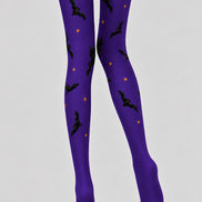 Purple Halloween Tights Bat Pattern Costume Hosiery L68-83