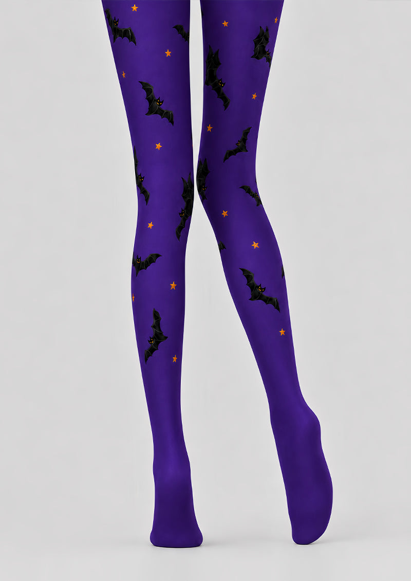 Purple Halloween Tights Bat Pattern Costume Hosiery L68-83