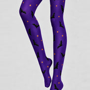 Purple Halloween Tights Bat Pattern Costume Hosiery L68-83