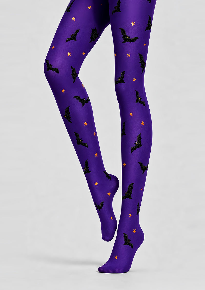 Purple Halloween Tights Bat Pattern Costume Hosiery L68-83